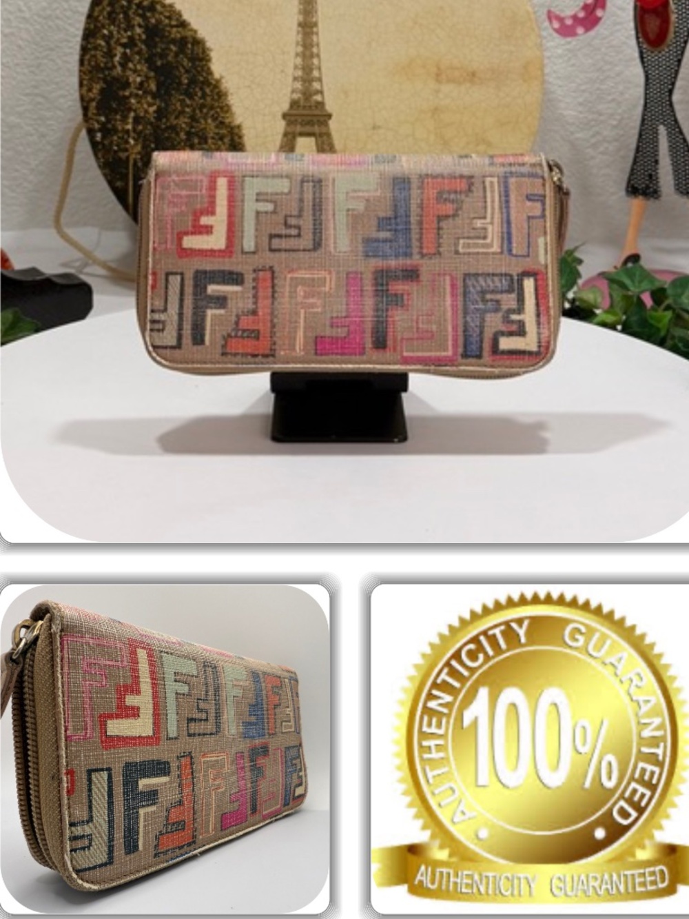ALLURING FENDI FF LIMITED EDITION ZUCCA MULTI-COLOR ZIP AROUND WALLET!